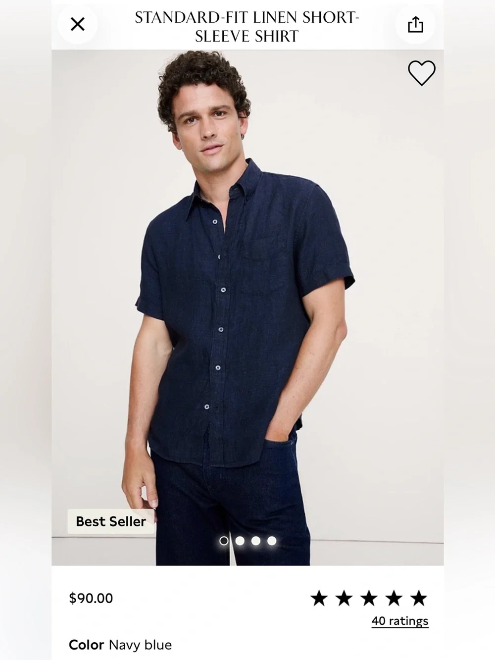 Banana Republic Men's 100% Linen Button-Up Shirt - Navy Blue